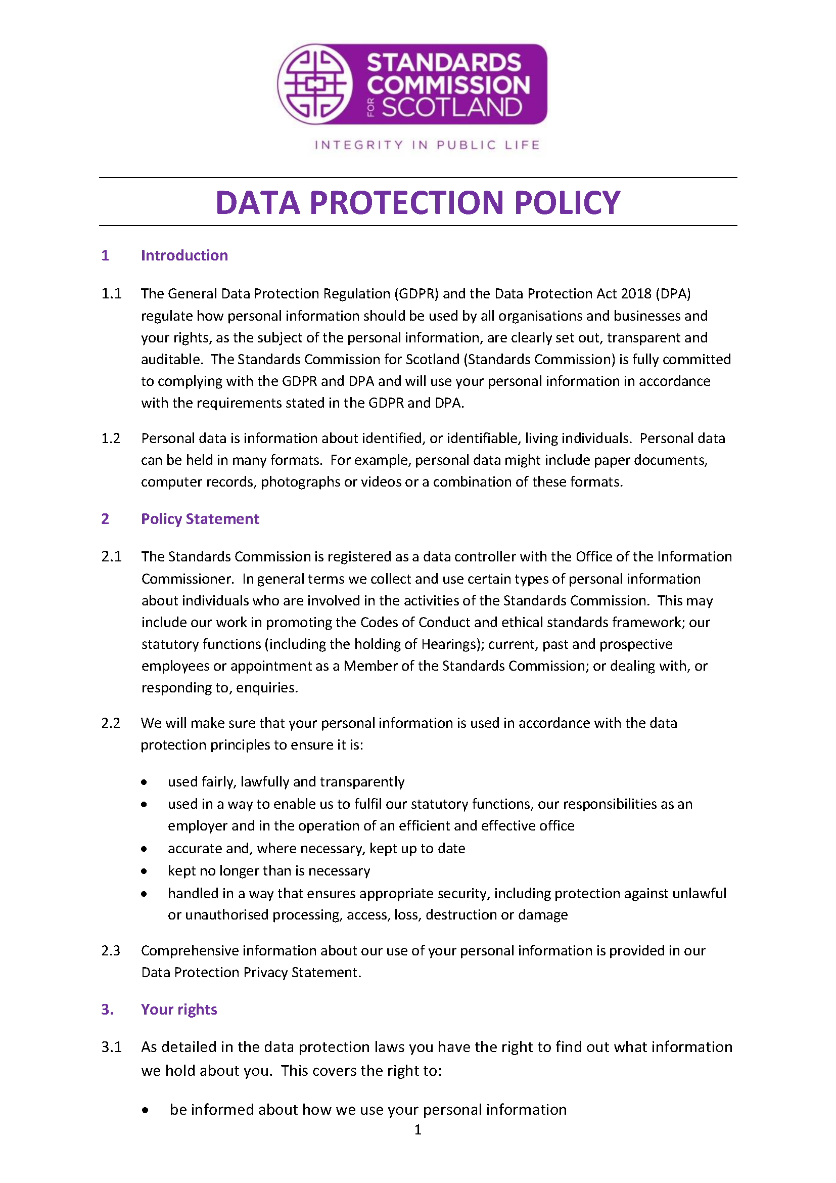 Use of Personal Information The Standards Commission for Scotland